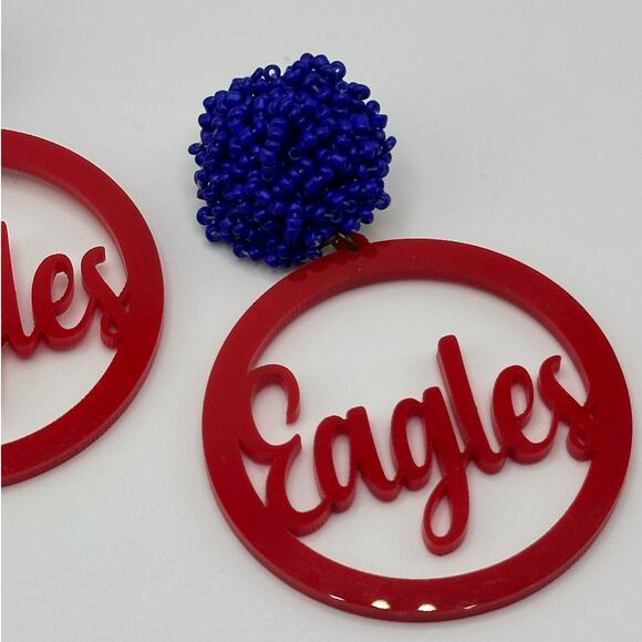 Eagles Cut Out Beaded Earrings Red Blue - Picture 2 of 4